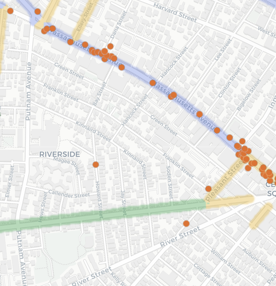 Bike lane map on Massachusetts Avenue near Central Square, Cambridge