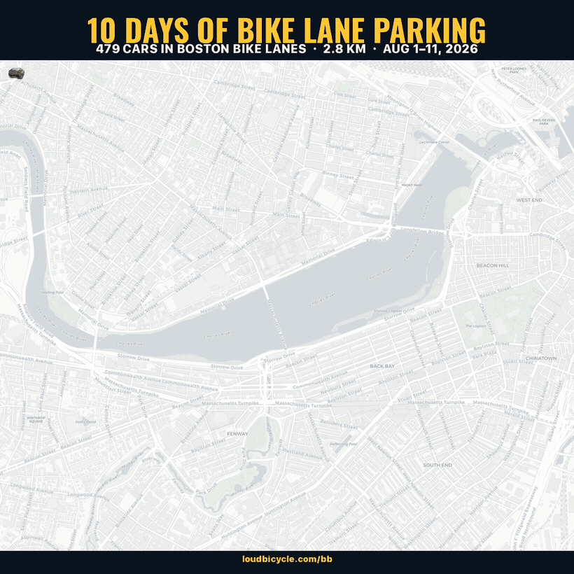 Animated traffic snake growing from bike-lane obstruction reports